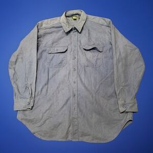 VTG Woolrich Shirt Mens 2XL Blue Sportsman Chamois Button Down *READ